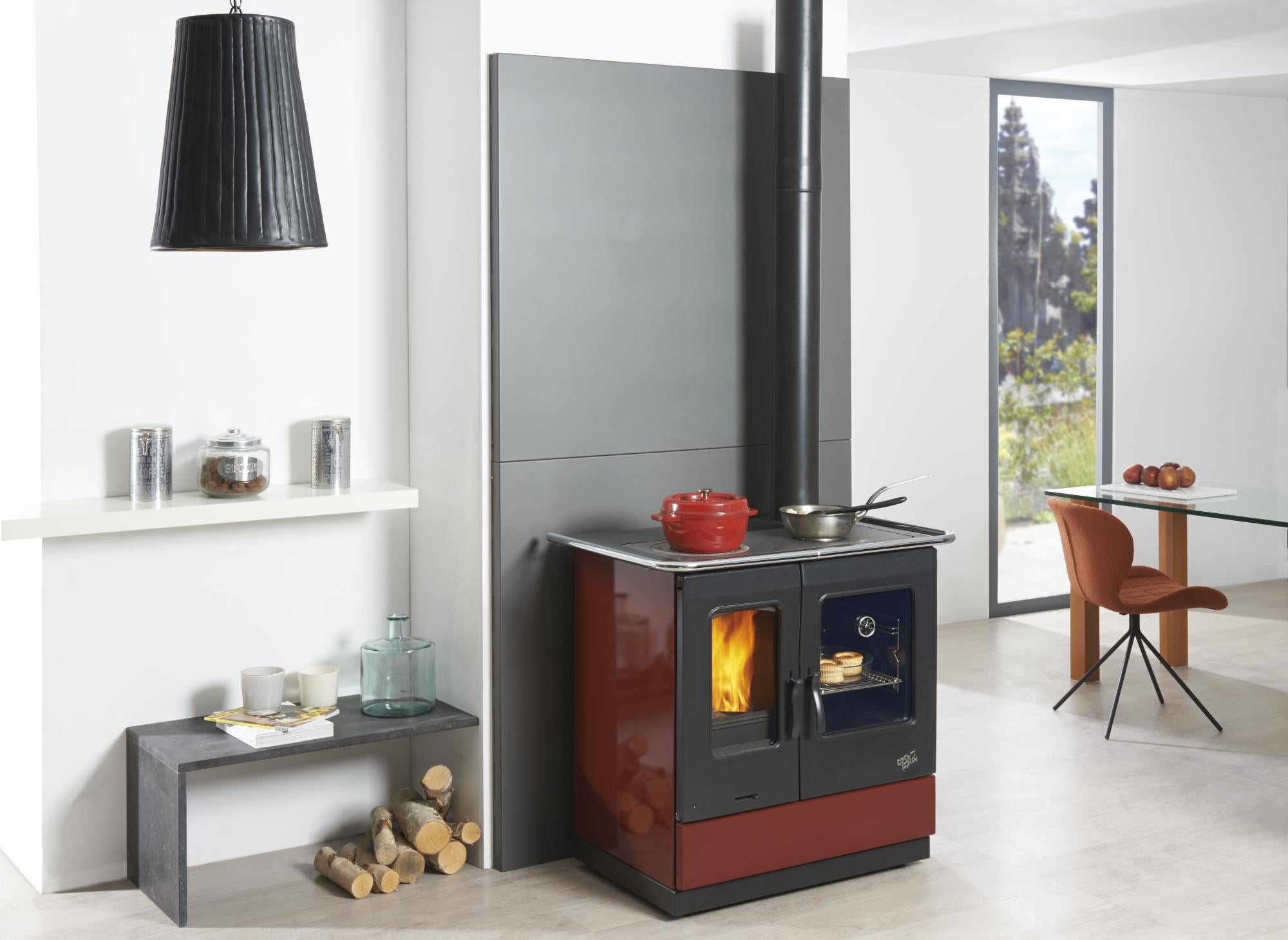 Cuisinière à bois GODIN Armonnie bordeaux, 10.5 kW – Image 3