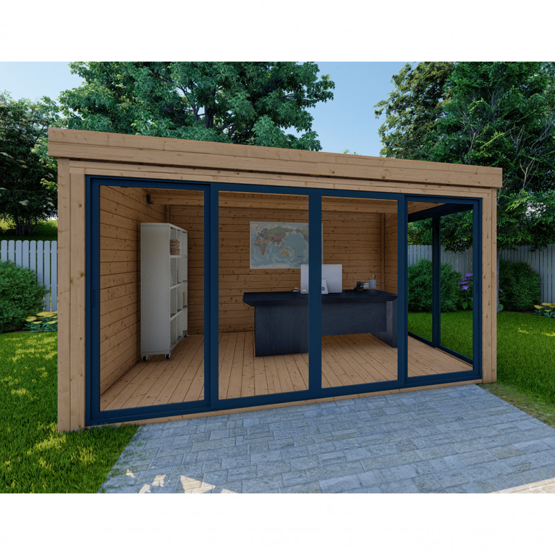 Bureau de jardin en bois massif 11,8m² – madriers 40mm traités teinté marron Gardy Shelter – Image 4