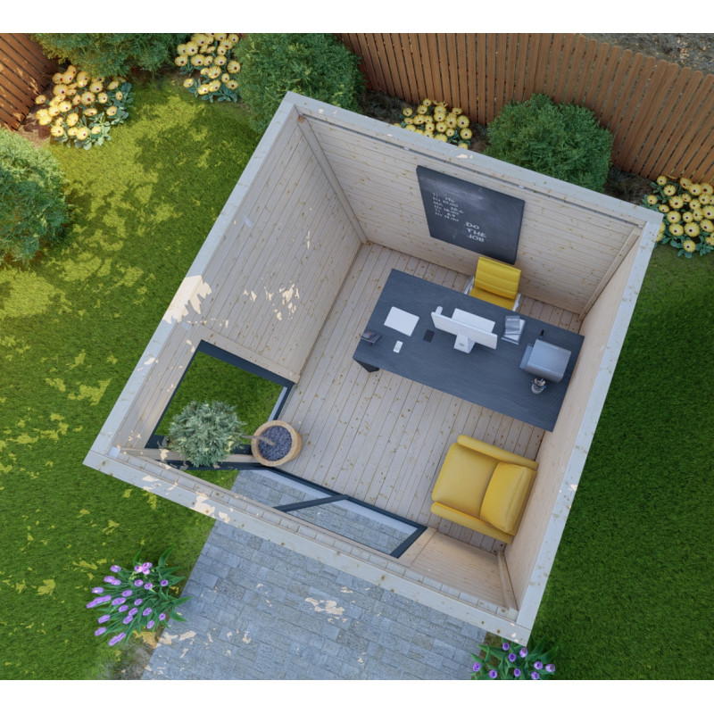 Bureau de jardin en bois massif 8,88m² – madriers 40mm traités teintés marron – Image 3