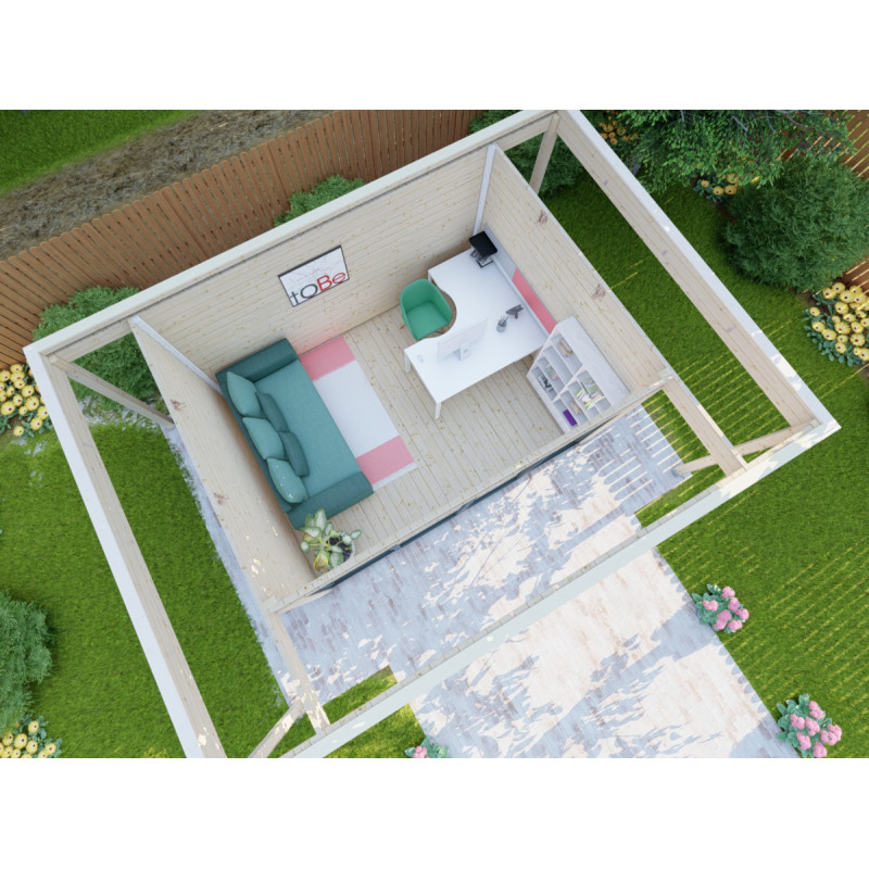 Bureau de jardin en bois massif avec terrasse 16,5m² – madriers 40mm Gardy Shelter – Image 3