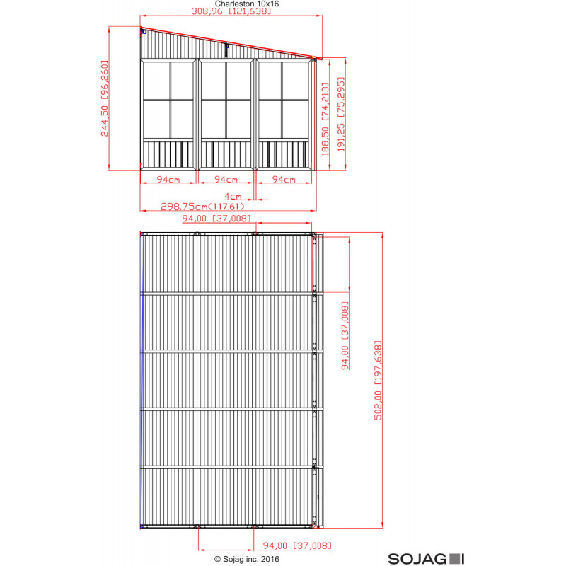 Pavillon adossé Charlestone 309x502cm en aluminium et acier galvanisé – Image 8
