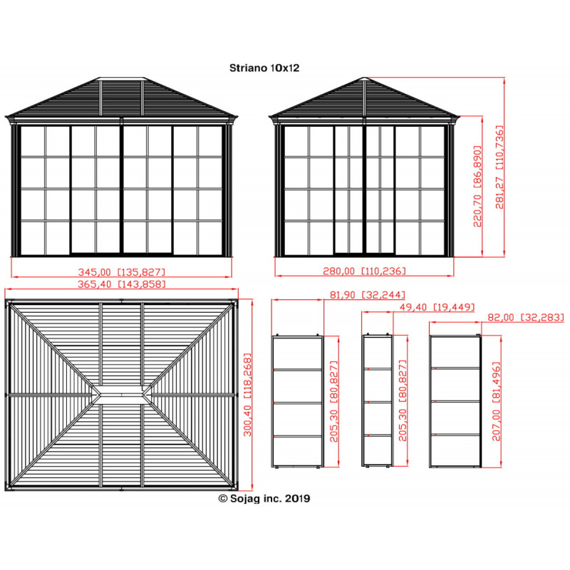 Pavillon Striano 362x298cm en aluminium et acier galvanisé avec moustiquaires – Image 10
