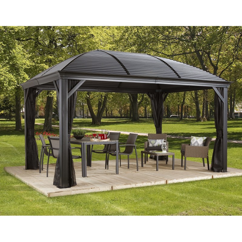 Pergola 3x4m Moreno alu anthracite et toit en acier galvanisé – SOJAG