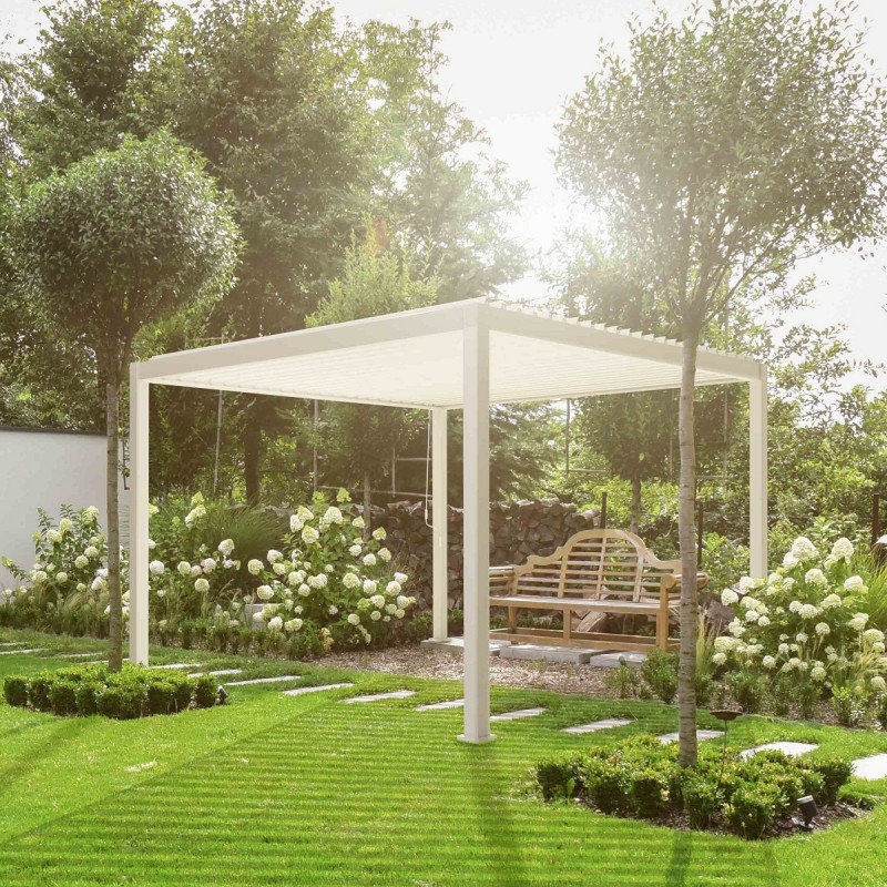 Pergola bioclimatique autoportante en alu blanc 3x3m Ombrea