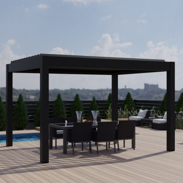 Pergola bioclimatique en aluminium gris anthracite 400x400cm – Image 5