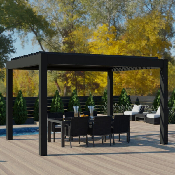 Pergola bioclimatique en aluminium gris anthracite 400x400cm – Image 6