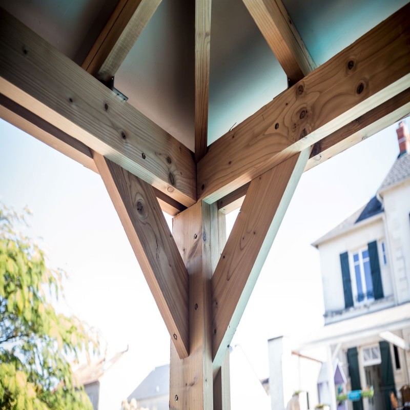 Pool house en bois thermo traité 12,32m² BLUETERM, 1 paroi mur plein, 1 paroi ventelles, 2 parois comptoirs – HABRITA – Image 5