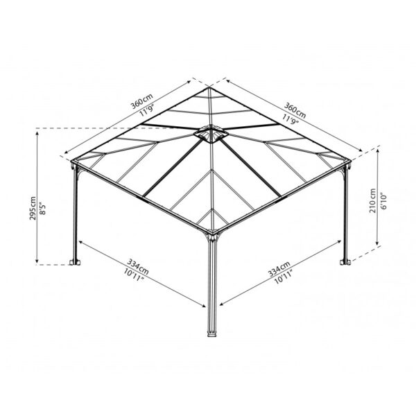 Tonnelle de jardin 3,6×3,6m en alu gris anthracite et polycarbonate – Image 7