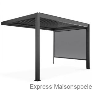 Pergola bioclimatique adossée 4x3m en aluminium blanc avec 1, 2 ou 3 stores, OIA